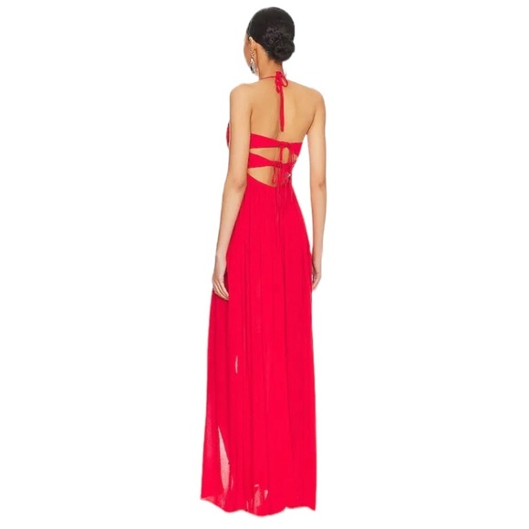 Superdown Red Halter Open Back Double Slit Maxi Long Dress NWOT Size Small - Picture 3 of 8
